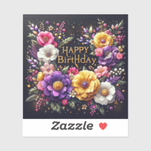 Lebhafte Schwarze Flora Geburtstagsticker Aufkleber