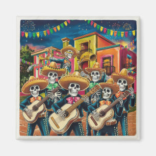 Lebhafte Skeleton Mariachi Band Día de Los muertos Magnet