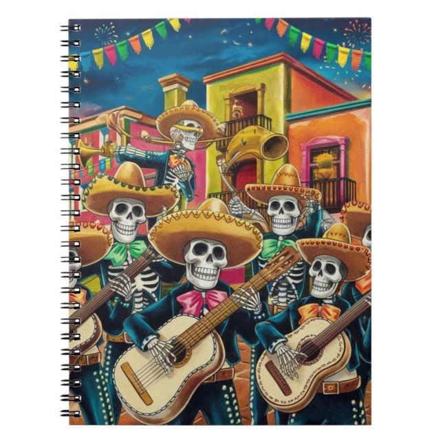 Lebhafte Skeleton Mariachi Band Día de Los muertos Notizblock (Vorderseite)