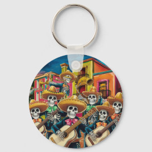 Lebhafte Skeleton Mariachi Band Día de Los muertos Schlüsselanhänger