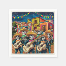 Lebhafte Skeleton Mariachi Band Día de Los muertos Serviette