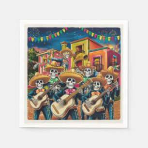 Lebhafte Skeleton Mariachi Band Día de Los muertos Serviette