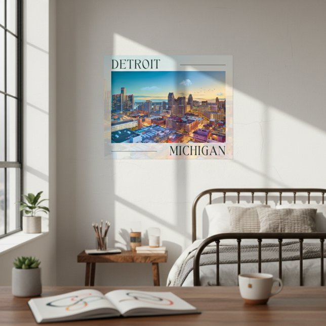Lebhafte Skyline von Detroit bei Sunset Poster (Vibrant Skyline of Detroit at Sunset Poster)