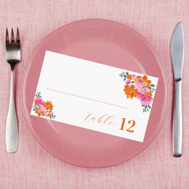 Lebhafte Sommerhochzeit in Pink und Orange Floral Platzkarte (Von Creator hochgeladen)