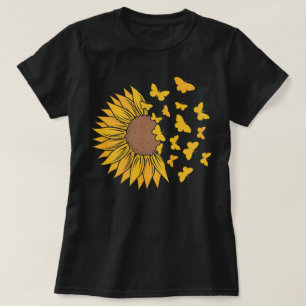 Lebhafte Sonnenblume mit Schmetterlingen T-Shirt