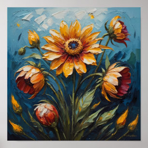 Lebhafte Sonnenblumen in einem Sommerhimmel Poster