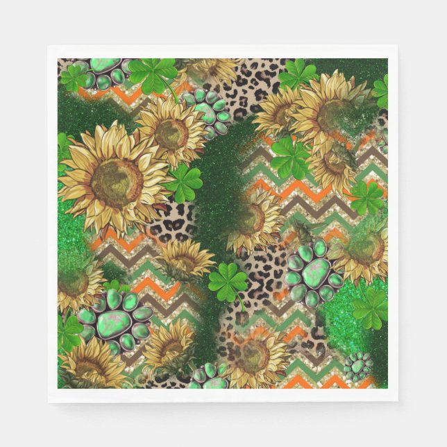 Lebhafte Sonnenblumen und Kleeblatt Serviette (Vorderseite)