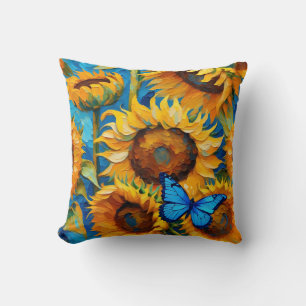 Lebhafte Sonnenblumen und Schmetterlinge Kissen