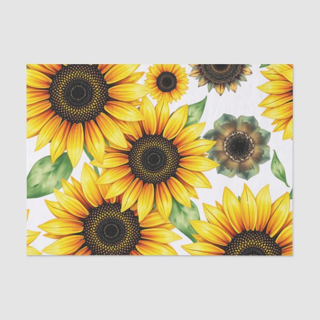 Lebhafte Sonnenblumen Wasserfarben-Muster Seidenpapier (Vorderseite)