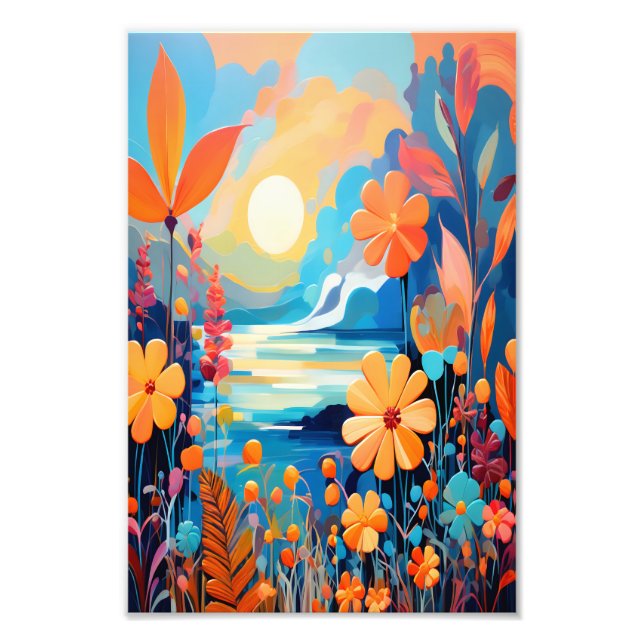 Lebhafte Sonnenuntergänge, florale Landschaft Kuns Fotodruck (Vorne)