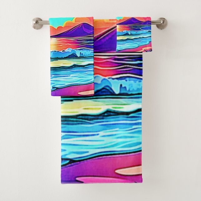 Lebhafte Sonnenuntergangslandschaft Badhandtuch Set (Insitu)