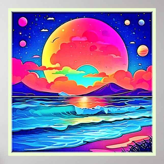 Lebhafte Sonnenuntergangslandschaft Poster (Vorne)