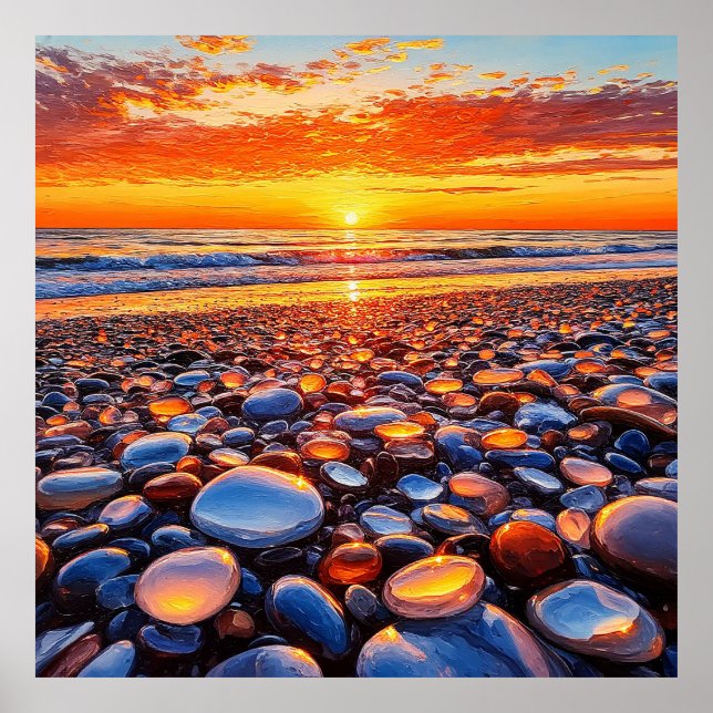Lebhafte Sonnenuntergangsreflektion auf sanften Ki Poster (Vorne)