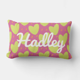 Lebhafte, spielerische Herzen, rosa und grüne Name Lendenkissen
