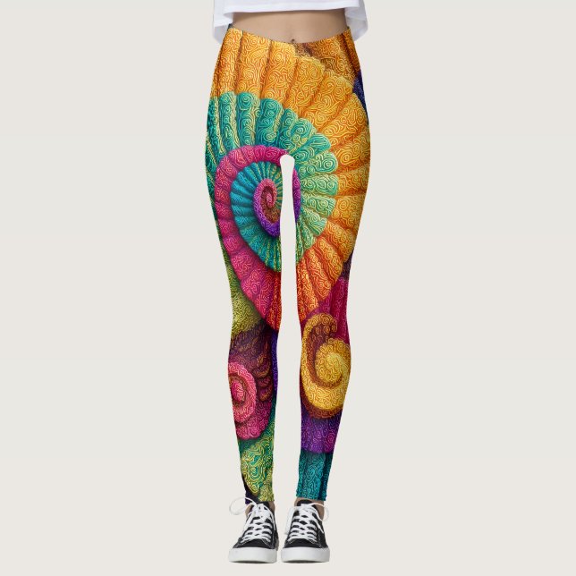 Lebhafte Spiral-Abstrakte Muster Leggings (Vorderseite)
