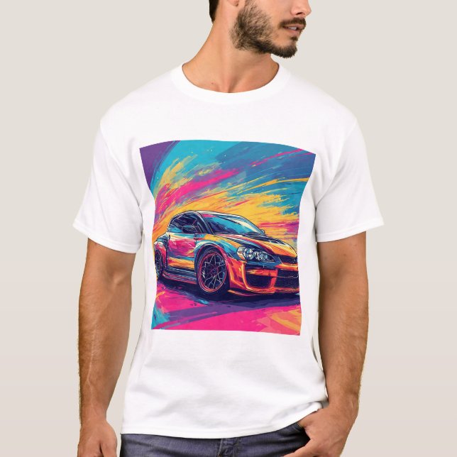 Lebhafte Sportwagen in einer dynamischen Abstrakte T-Shirt (Vorderseite)