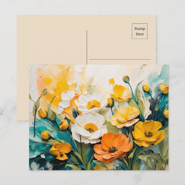 Lebhafte Springtime-Blüten Öl Akrylus Postkarte (Vorne/Hinten)