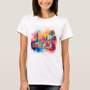 Lebhafte Stadt im Nahen Osten - Wasserfarben Kunst T-Shirt