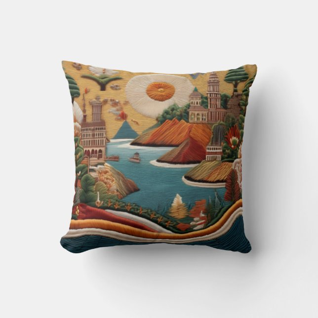 Lebhafte Stickereikunst Kissen (Vorderseite)