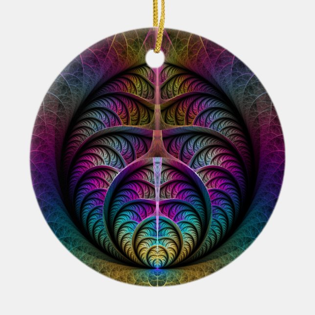 Lebhafte Strukturen Farbenfrohe Abstrakte Fraktal  Keramik Ornament (Vorne)