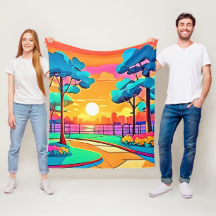 Lebhafte Sunset Cityscape Fleecedecke