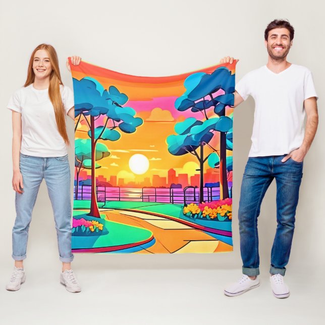 Lebhafte Sunset Cityscape Fleecedecke (Beispiel)