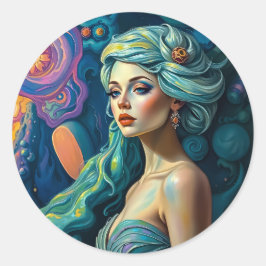 Lebhafte surreale Porträtkunst Runder Aufkleber