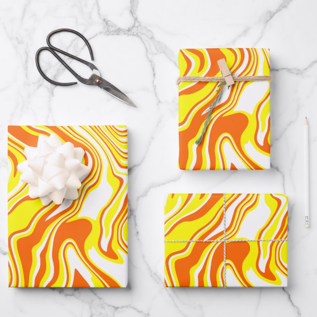 Lebhafte Swirling Art in Orange, Weiß und Gelb Geschenkpapier Set (Vorderseite)