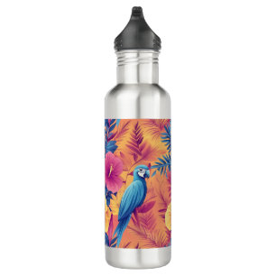 Lebhafte tropische Blätter und Parrots Sommermuste Edelstahlflasche