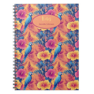 Lebhafte tropische Blätter und Parrots Sommermuste Notizblock