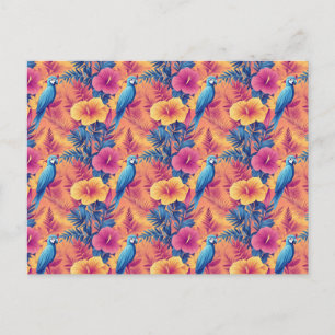 Lebhafte tropische Blätter und Parrots Sommermuste Postkarte