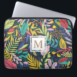 Lebhafte tropische Flora | Laptop Sleeve<br><div class="desc">Lebhaftes Laub von wilden tropischen Blume und Blätter mit unterschiedlichem Hintergrund und künstlerischen Mustern. Monogram ist in serifenem Schriftart auf doppeltem Rechteckhalter</div>