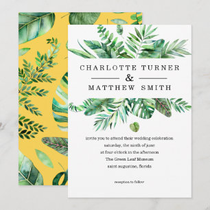 Lebhafte tropische Foliage-Hochzeitsfeier Einladung