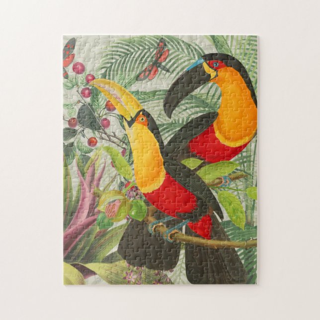 Lebhafte tropische Vögel Kunst Exotischer Dschunge Puzzle (Vertikal)