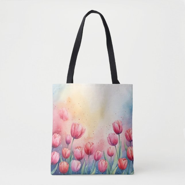 Lebhafte Tulpen Aquarellfarben-Tasche (Vorderseite)