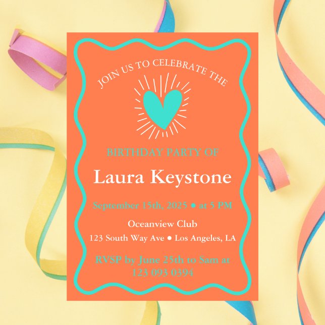 Lebhafte Türkis- und Korallenreflexwavy Einladung (Von Creator hochgeladen)