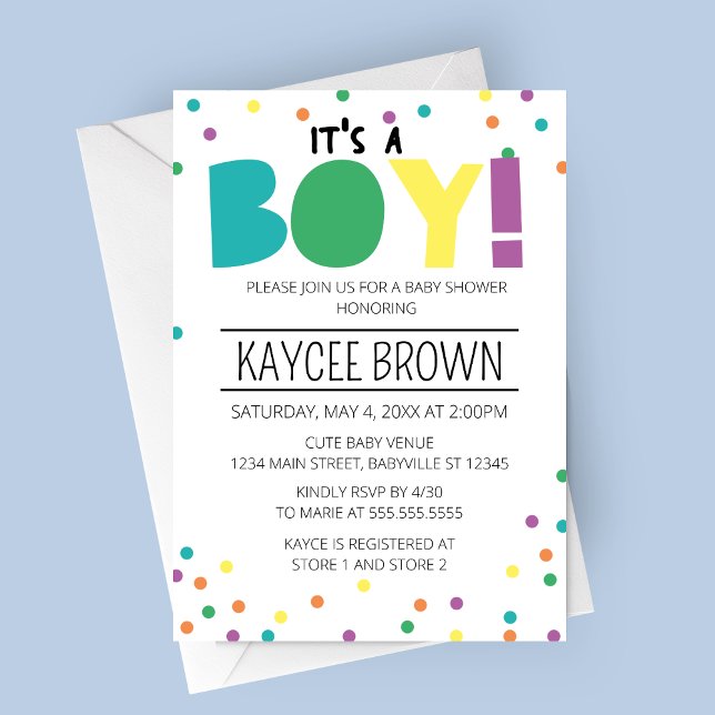 Lebhafte Typografie 'It's a Boy' Baby Shower Einladung (It's a Boy Vibrant Typography Baby Shower Invitation)