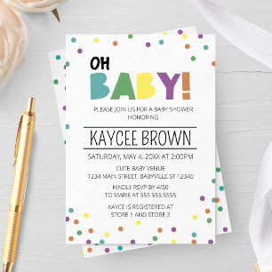 Lebhafte Typografie Oh Baby Shower Einladung