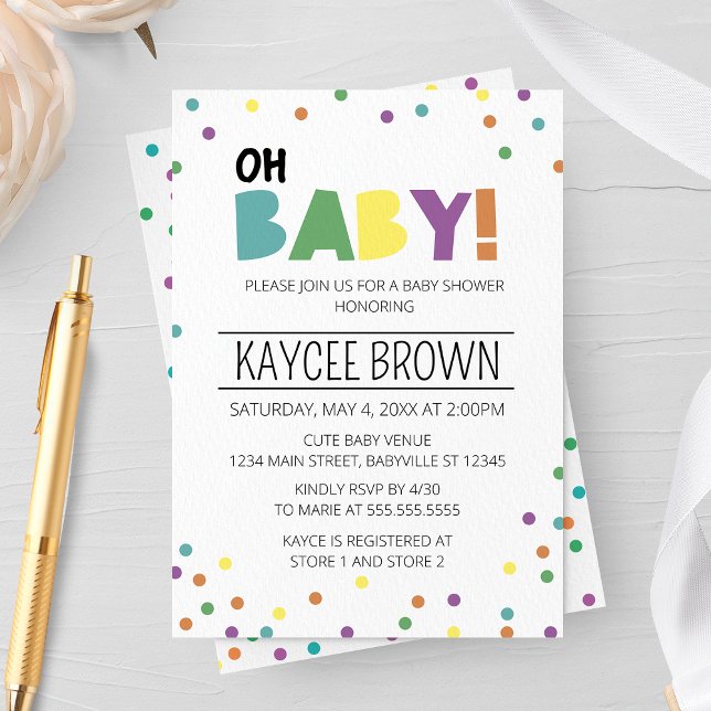 Lebhafte Typografie Oh Baby Shower Einladung (Von Creator hochgeladen)