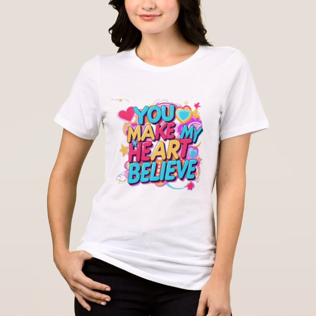 Lebhafte Typografie "You make my Heart Glauve" Tri-Blend Shirt (Vorderseite)