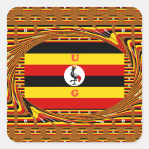 Lebhafte ugandische Flag-Inspirierte Kunst Quadratischer Aufkleber