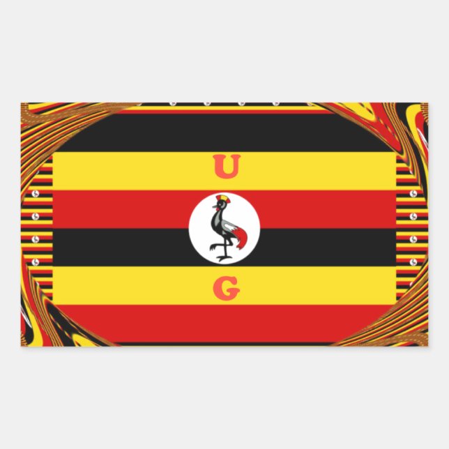 Lebhafte ugandische Flag-Inspirierte Kunst Rechteckiger Aufkleber (Vorderseite)