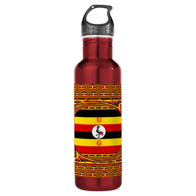 Lebhafte ugandische Flag-Inspirierte Kunst Trinkflasche (Vorderseite)