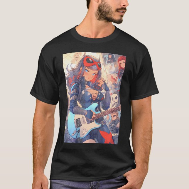 Lebhafte und dynamische Anime-Comic und Punk Rock  T-Shirt (Vorderseite)