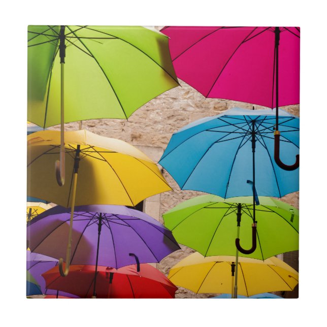 Lebhafte und farbenfrohe Umbrellas Fliese (Vorderseite)