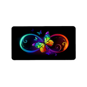 Lebhafte Unendlichkeit mit Regenbogenschmetterling Adressaufkleber
