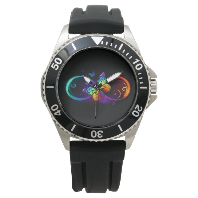 Lebhafte Unendlichkeit mit Regenbogenschmetterling Armbanduhr (Vorderseite)
