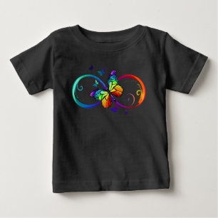 Lebhafte Unendlichkeit mit Regenbogenschmetterling Baby T-shirt