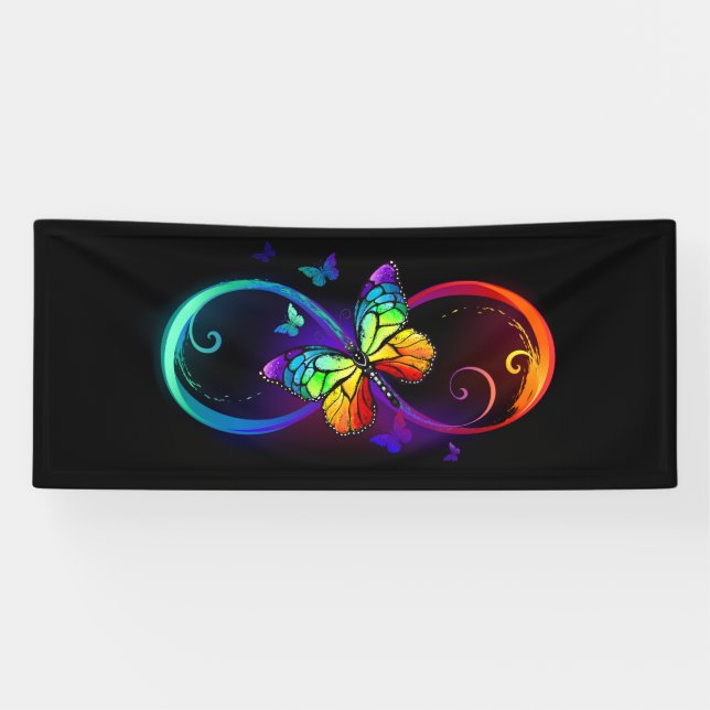 Lebhafte Unendlichkeit mit Regenbogenschmetterling Banner (Horizontal)