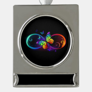 Lebhafte Unendlichkeit mit Regenbogenschmetterling Banner-Ornament Silber